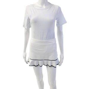 InPhorm Womens Elastic Waistband Ruffled Mini Skort Skirt White Navy Size XS
